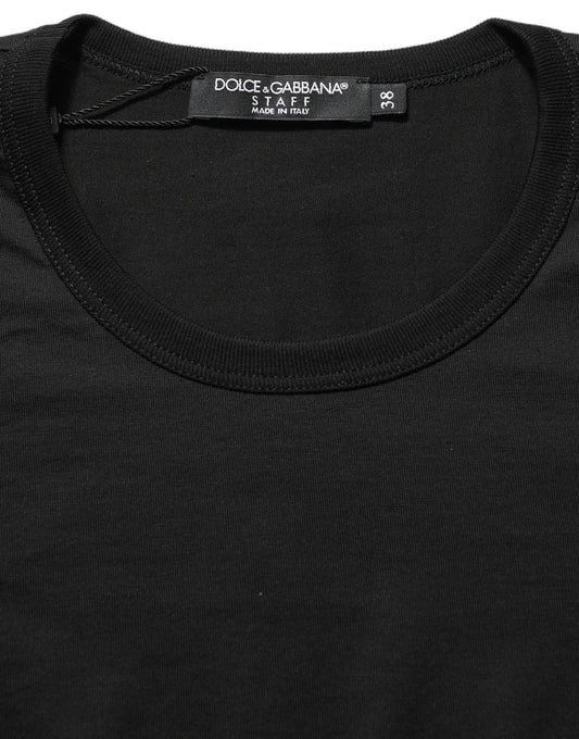 Black Cotton Round Neck Short Sleeve T-shirt