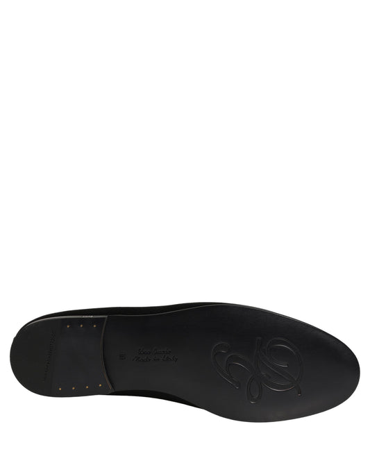 Black Satin Logo Slip On Flats Loafers Shoes