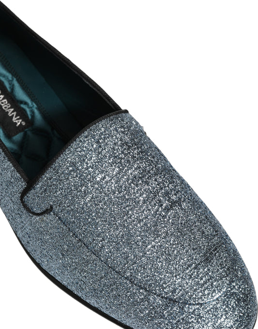 Blue Glitter Lurex DG Logo Dress Loafers Shoes