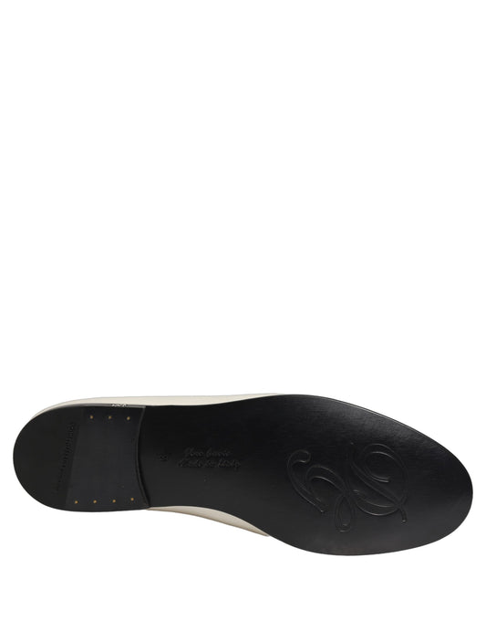 White Satin Logo Slip On Flats Loafers Shoes