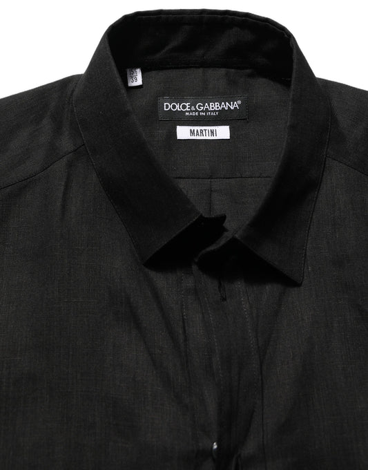 Black MARTINI Long Sleeves Linen Dess Shirt