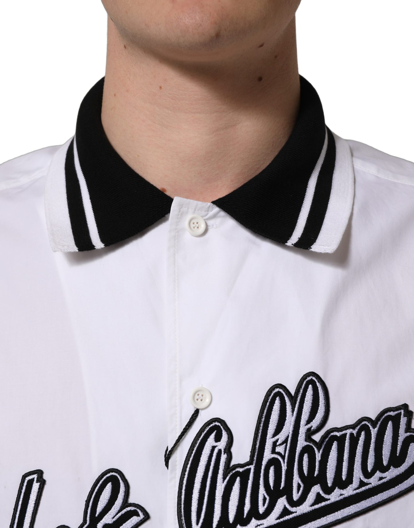 White LogoPatch Cotton Baseball Casual Shirt