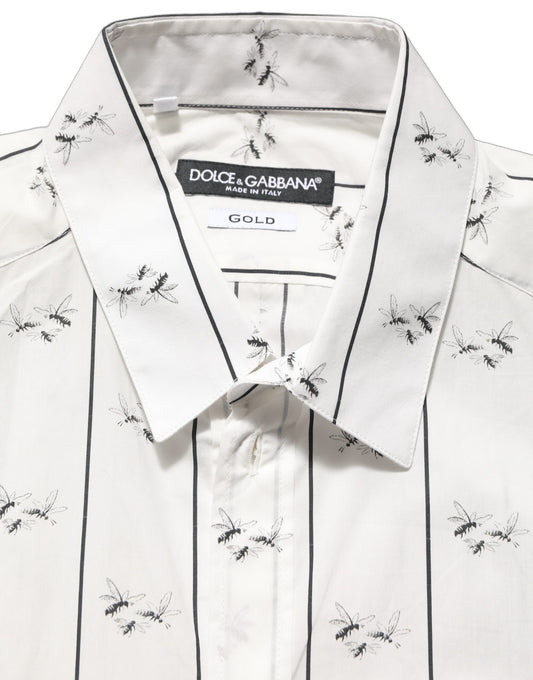 White Bee Print Cotton GOLD Fit Dress Shirt