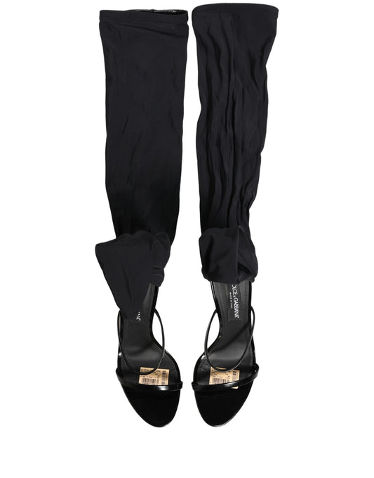 Dolce & Gabbana Stiletto Sandals Socks Knee High Boots Black