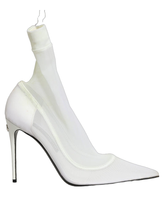 Dolce & Gabbana White Tulle Stretch Mesh Sock Boots Shoes