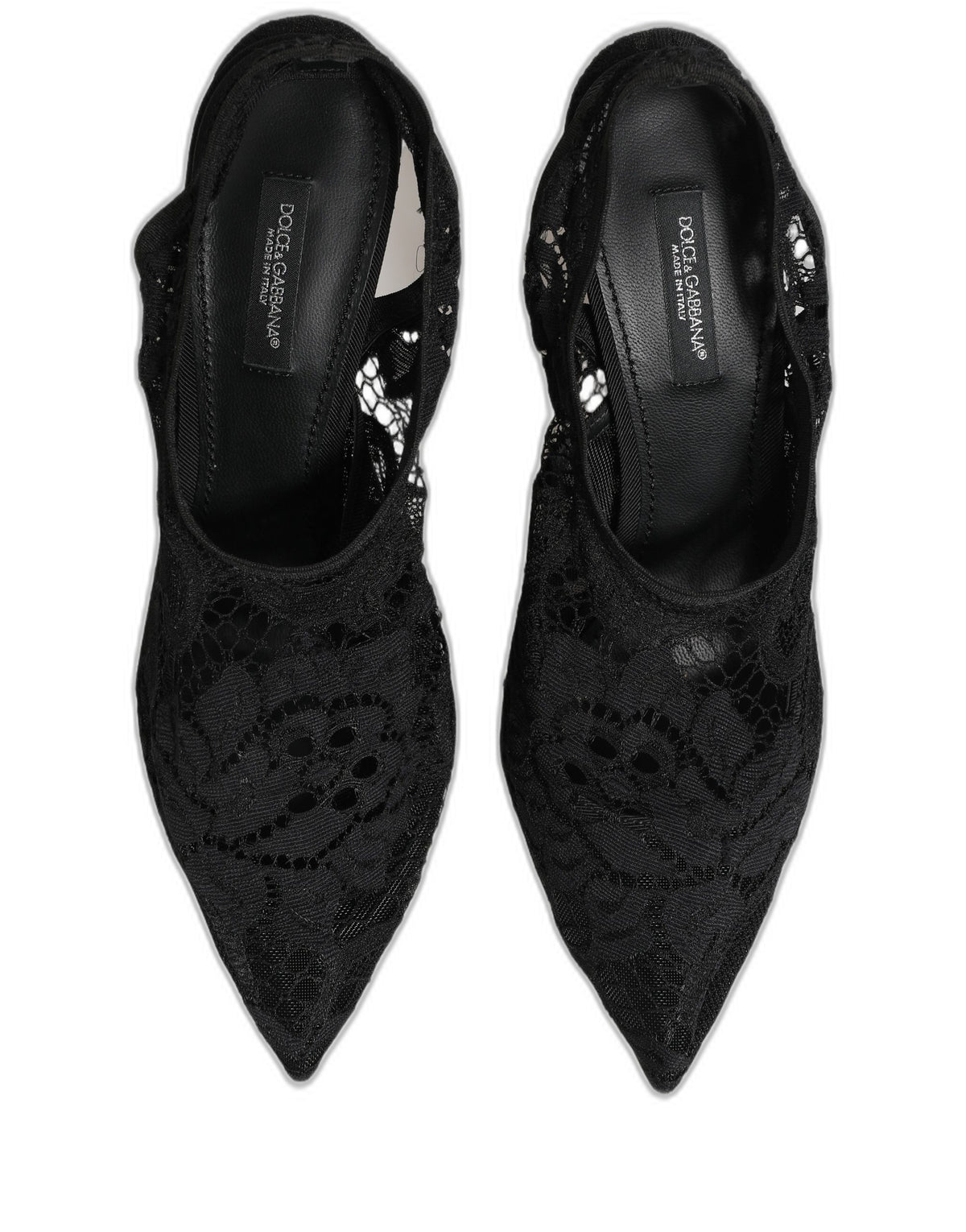 Dolce & Gabbana Black Lace Pointed Toe Slingback Pumps Shoes
