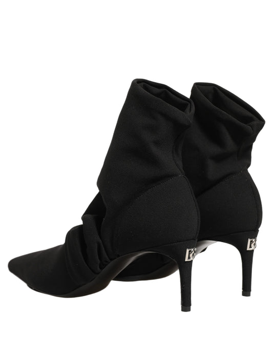 Black Stretch Socks Heels Ankle Boots Shoes