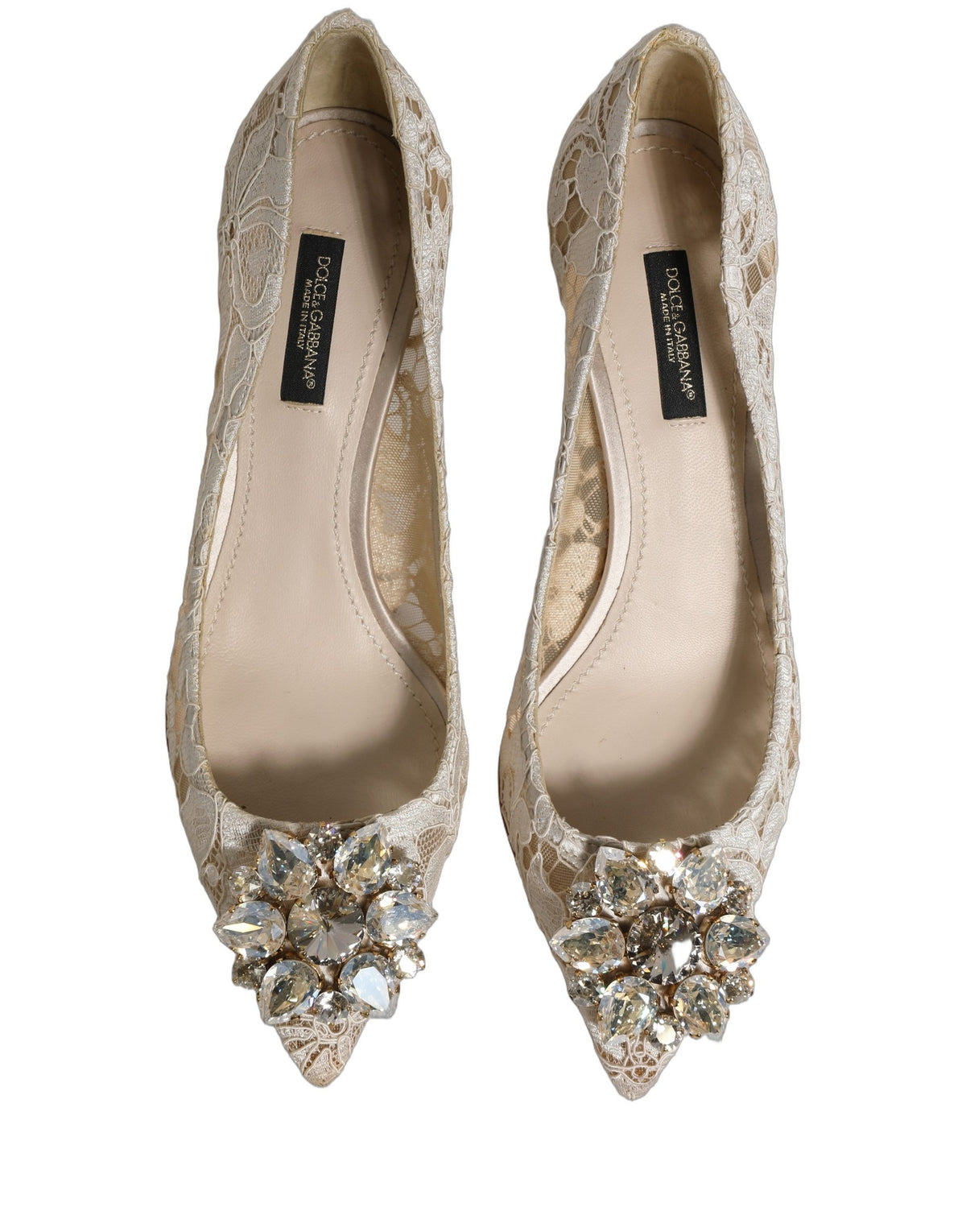 Dolce & Gabbana White Taormina Lace Crystal Pumps Shoes
