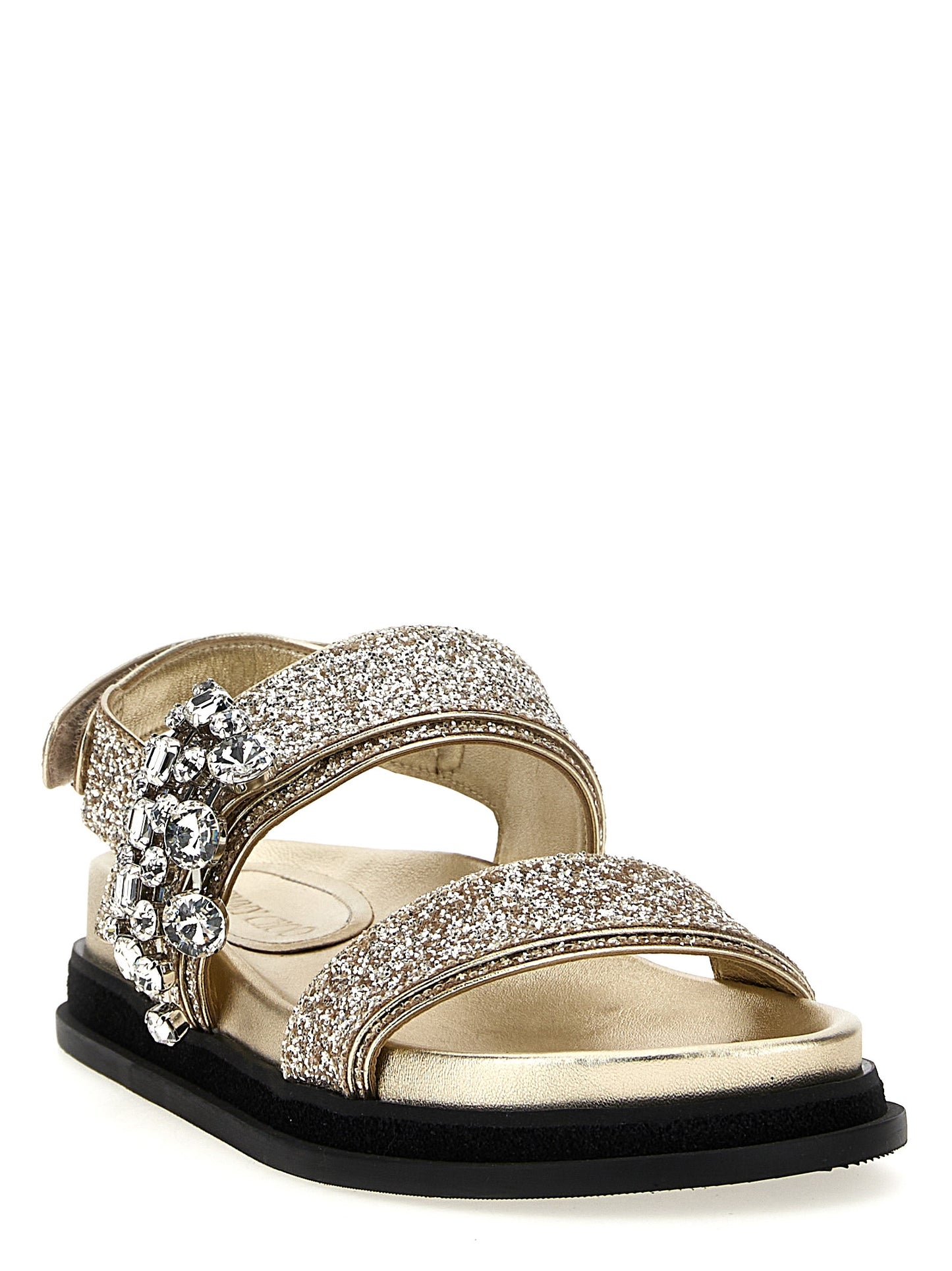 Gold Textile Flat Sandals