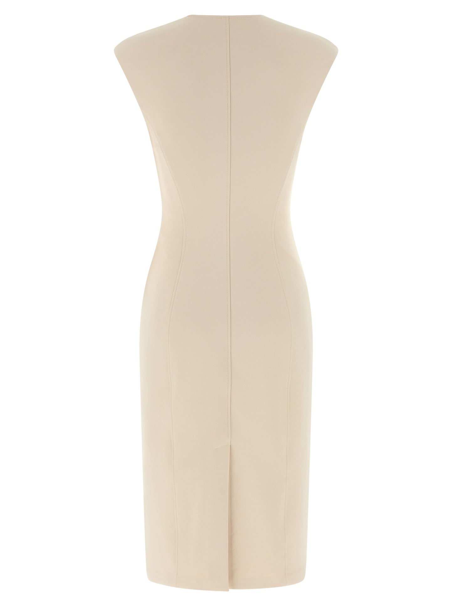 Beige Polyester Midi Dress