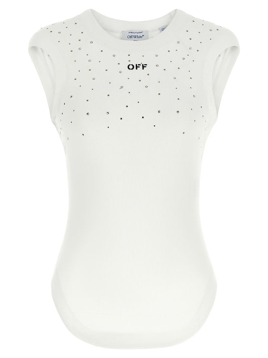White Viscose Sleeveles T-Shirt
