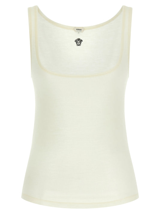 White Virgin Wool Sleeveles T-Shirt