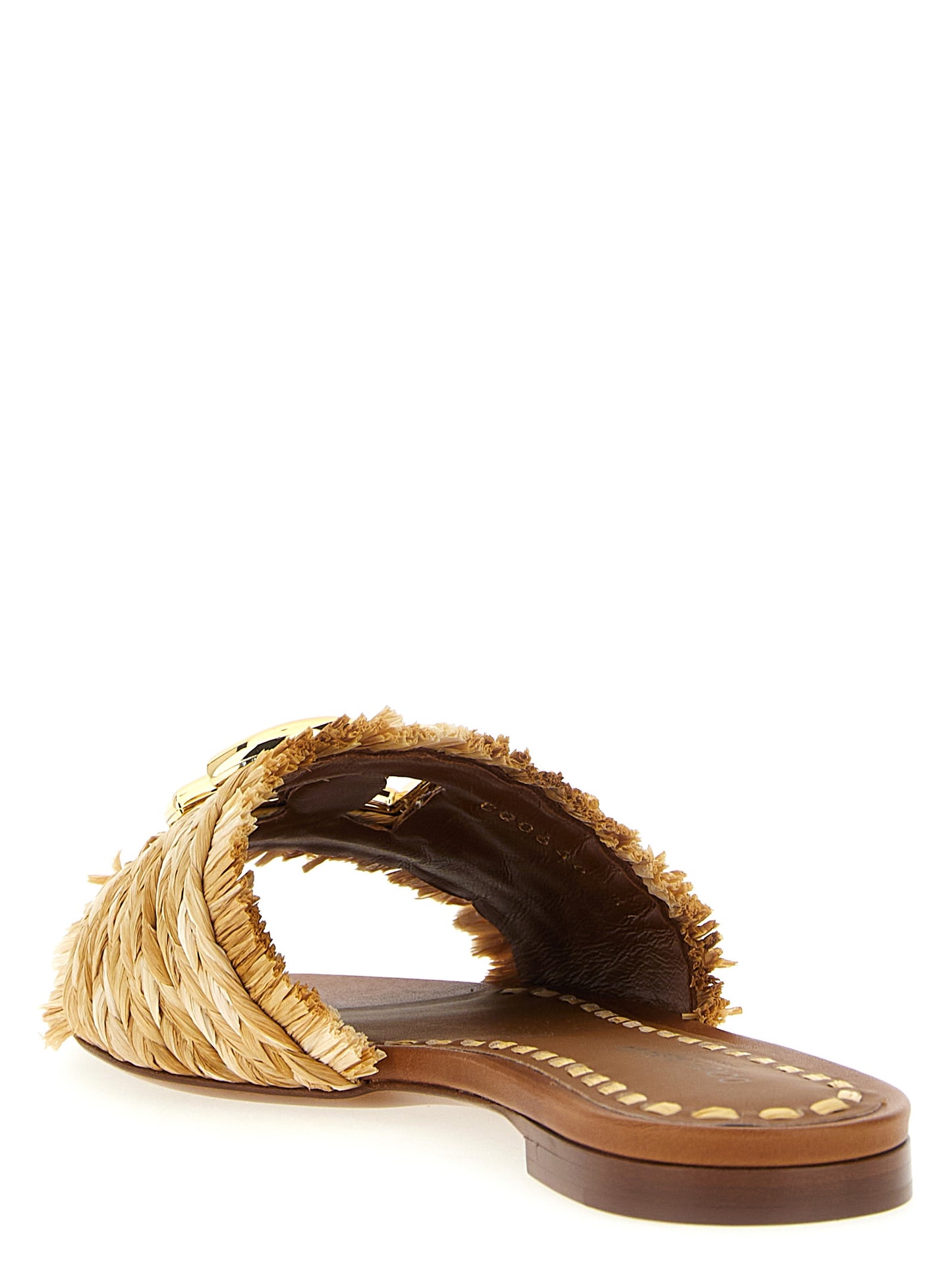 Brown Raffia Slides