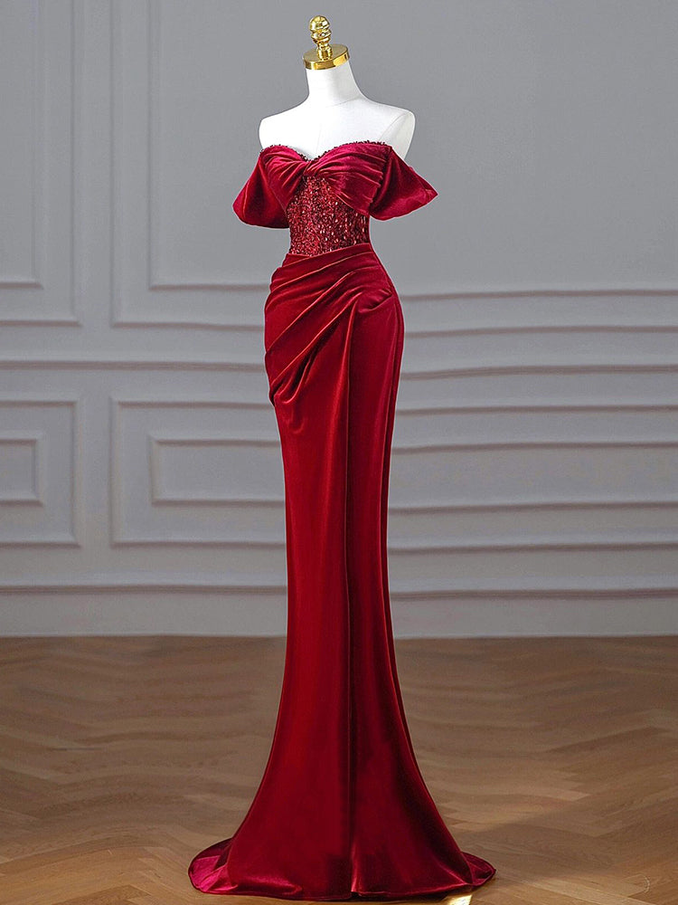 The Windsor Velvet Evening Gown – Ruby Red