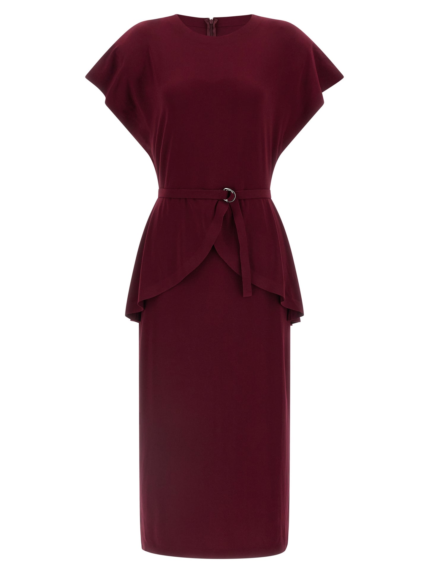 Bordeaux Polyester Midi Dress
