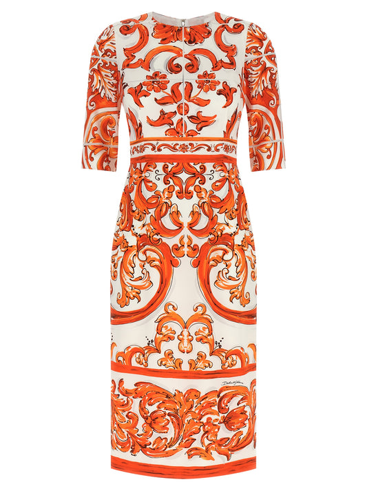 Dolce & Gabbana Orange Silk Midi Dress