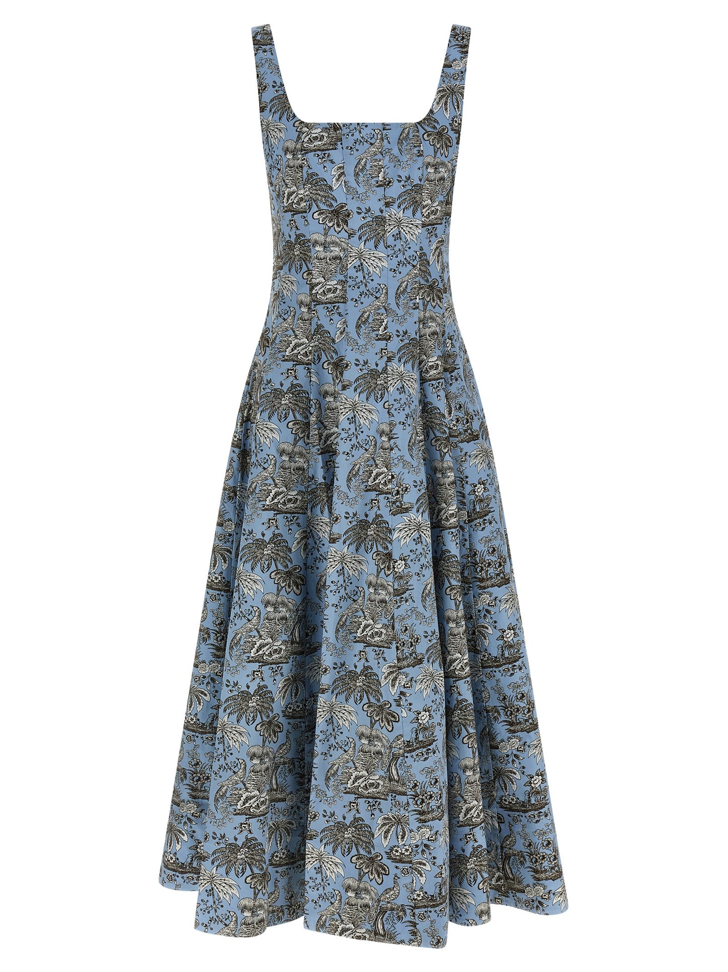 Blue floral patterned dress on a white background