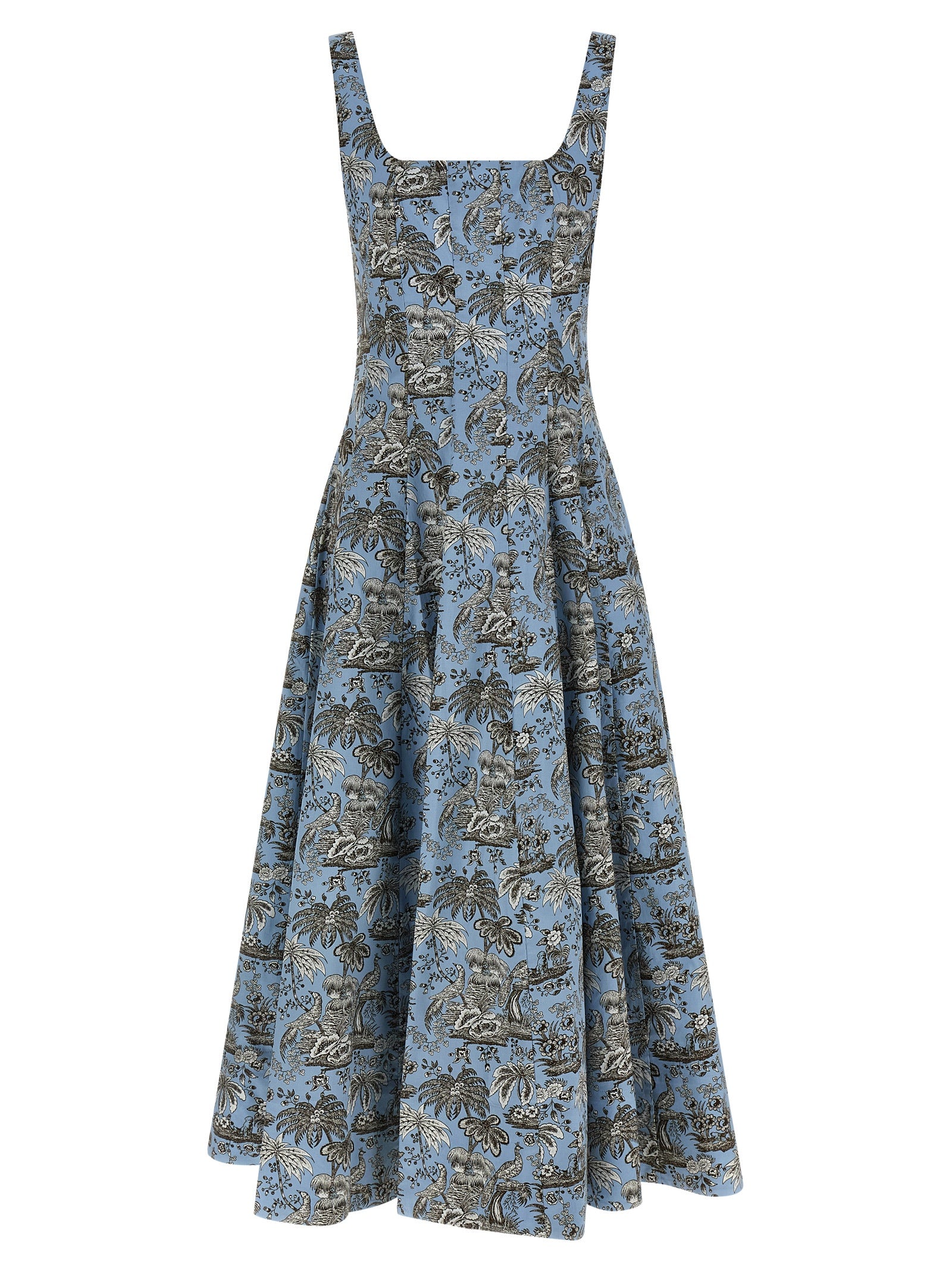 Blue floral patterned dress on a white background