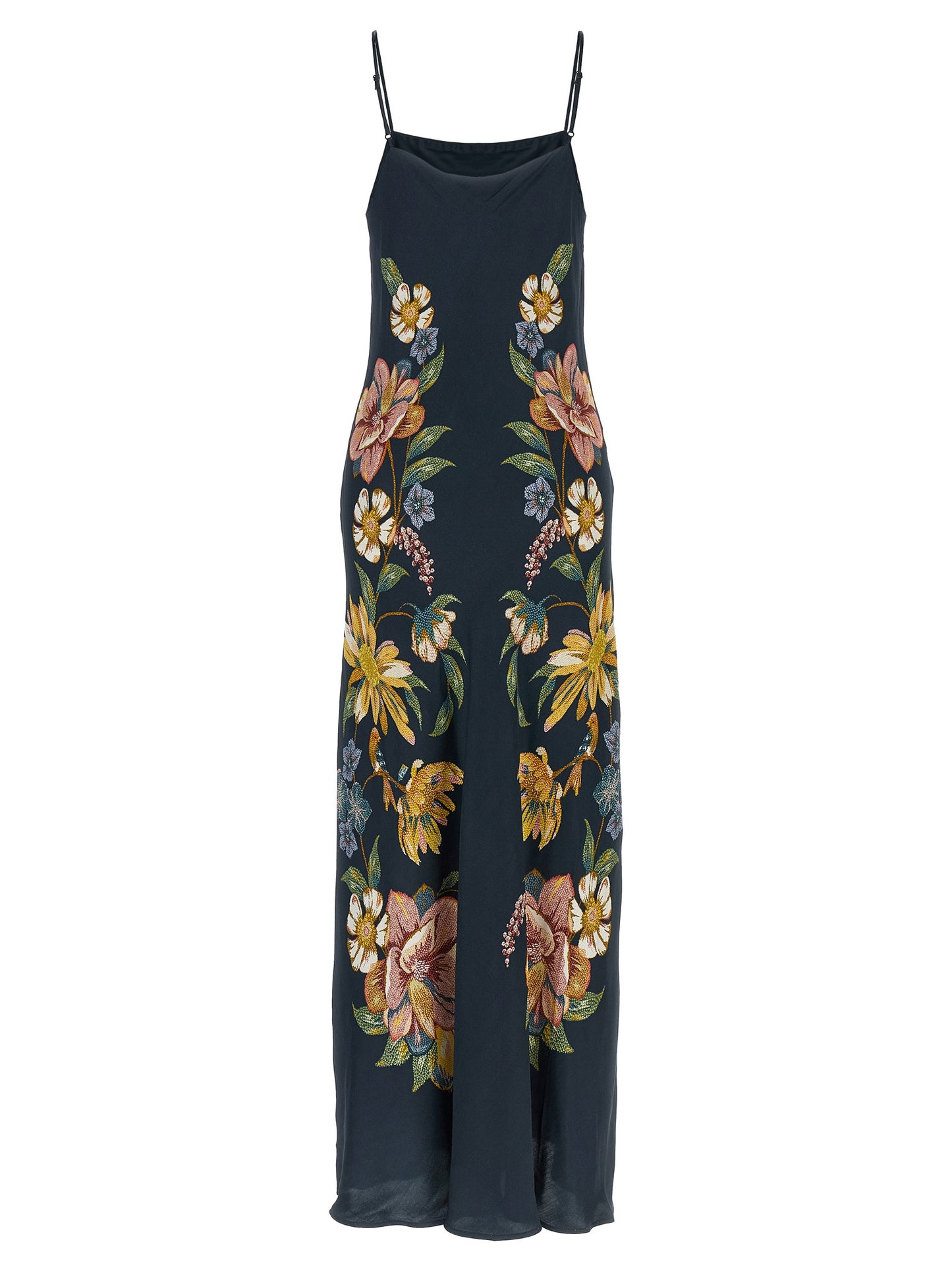 Blue Polyester Long Dress