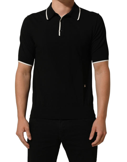 Black Cotton Collared Short Sleeves Men Polo T-shirt