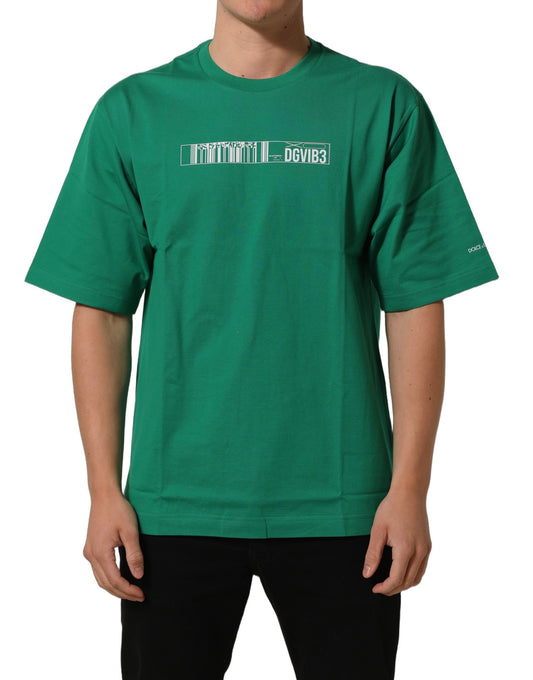 Green Cotton DGVIB3 Print Crew Neck T-shirt