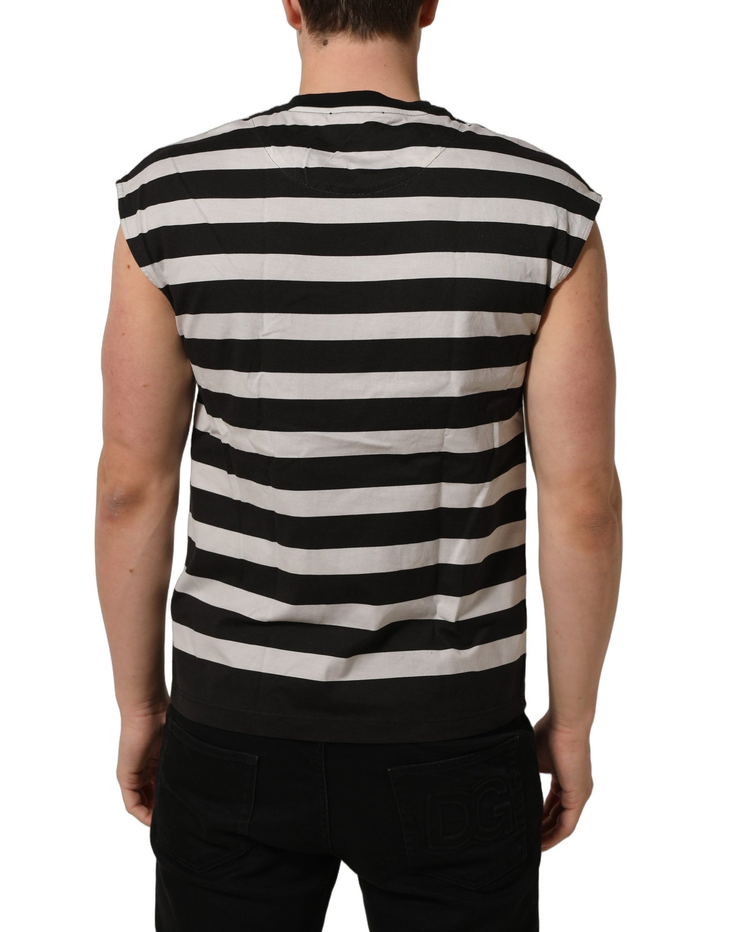 Black White Stripes Cotton Sleeveless T-shirt
