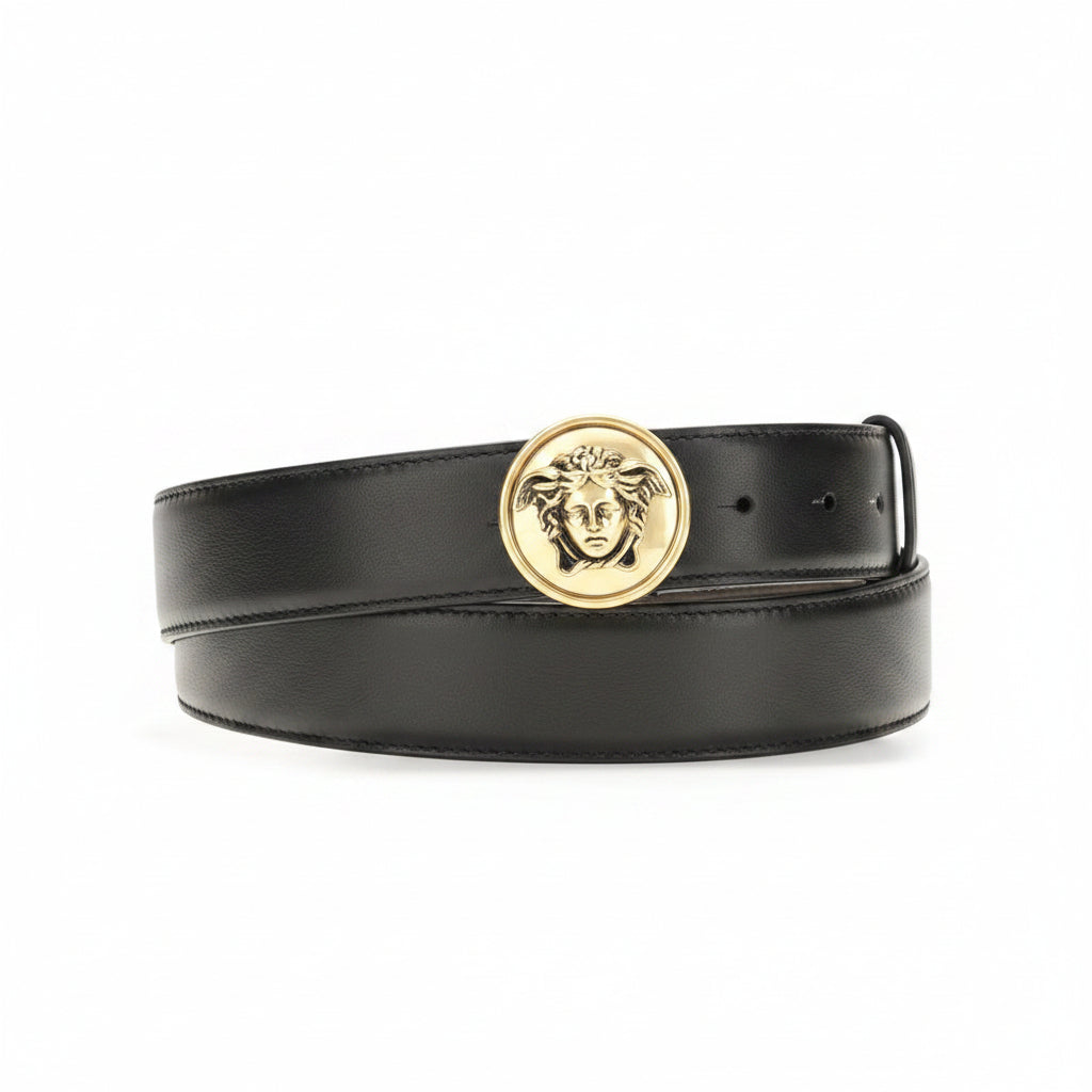 Versace Black Calf Leather Bos Taurus Regular Belt