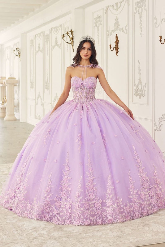 STRAPLESS QUINCEANERA BALL GOWN WITH REMOVABLE CAPLET CD15723