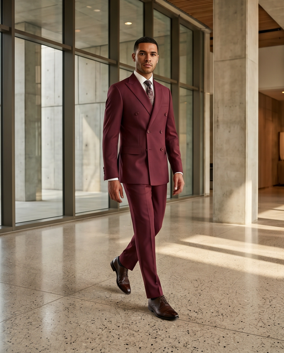 The Burgundy Tailored Double-Breasted Suit