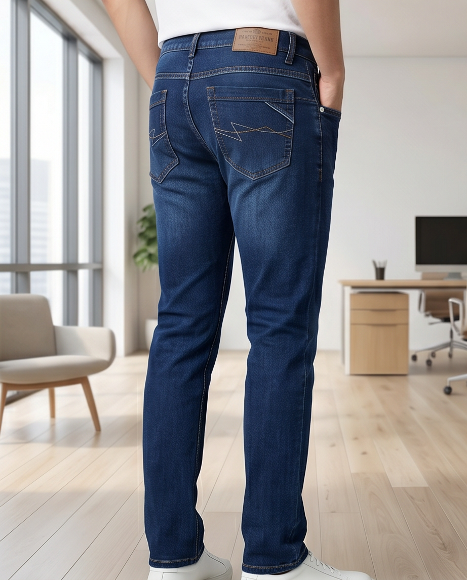 Men’s Classic Regular Fit 100% Cotton Denim Jeans – Dark Wash