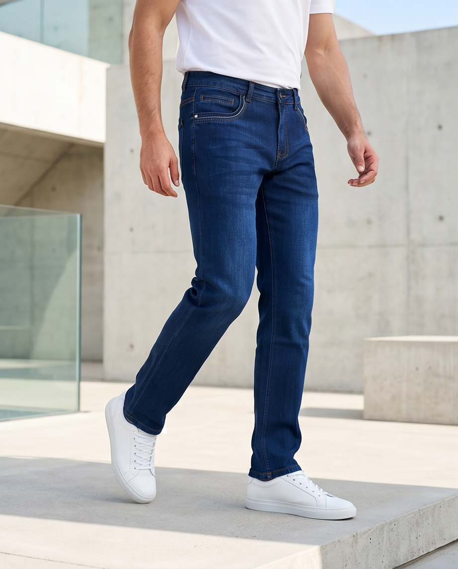 Men’s Classic Regular Fit 100% Cotton Denim Jeans – Dark Wash