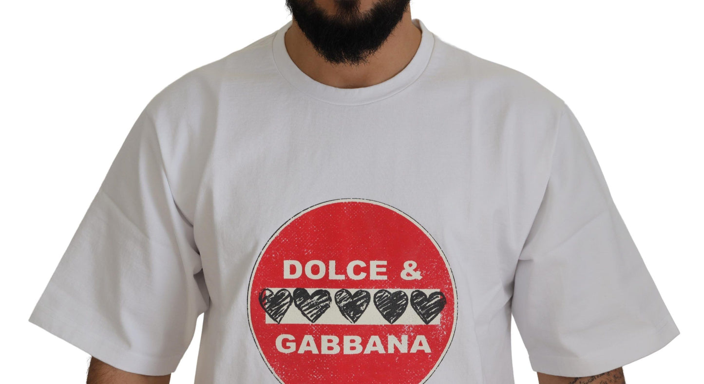 White Amor Heart Cotton Crewneck T-shirt