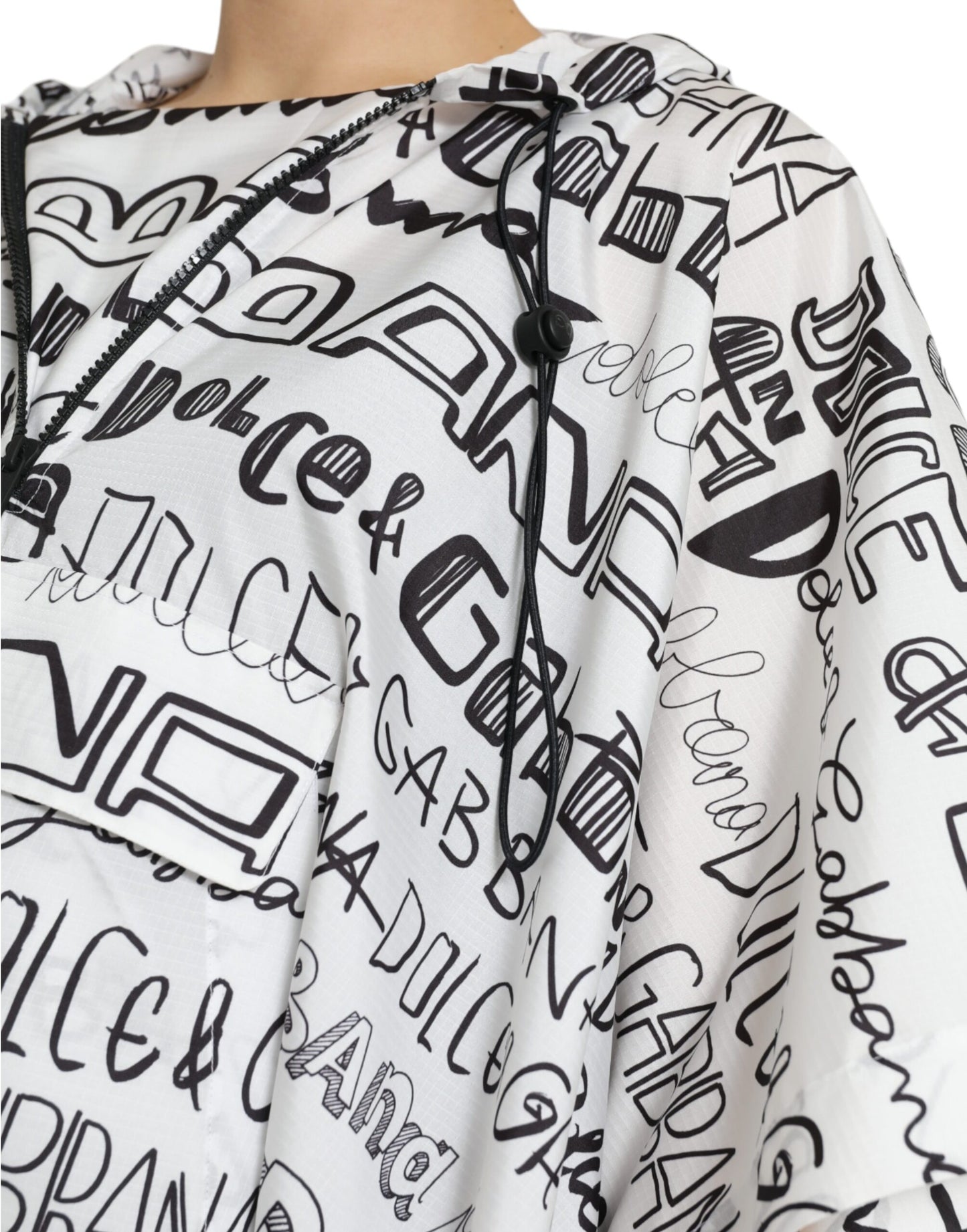 White Logo Print Hooded Blouson T-shirt Top