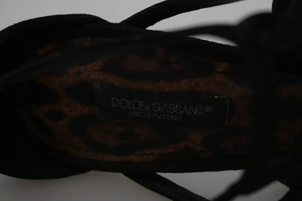 Dolce & Gabbana Black Suede Ankle Strap Stiletto Shoes