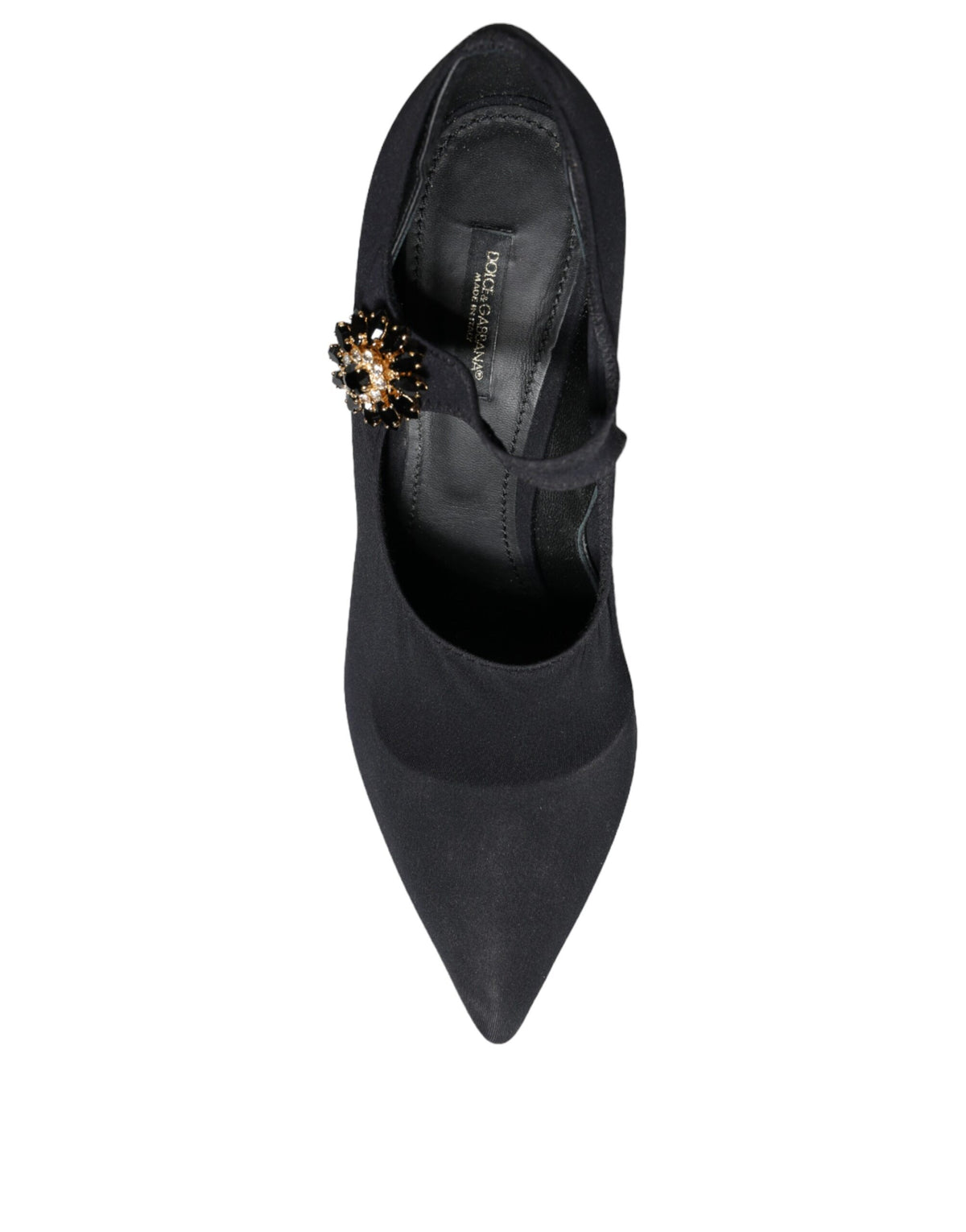 Dolce & Gabbana Black Mary Jane Jersey Crystal Pumps Shoes