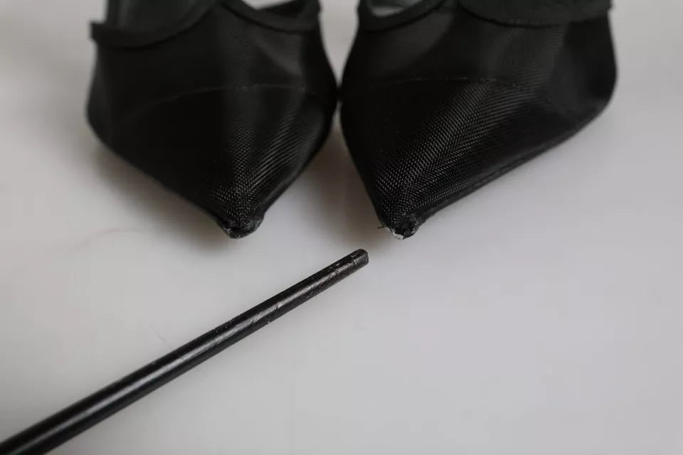 Dolce & Gabbana Black Mesh T-strap Stiletto High Heels Shoes