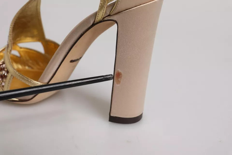Dolce & Gabbana Beige Crystal Embellished Satin Leather Pumps Shoes