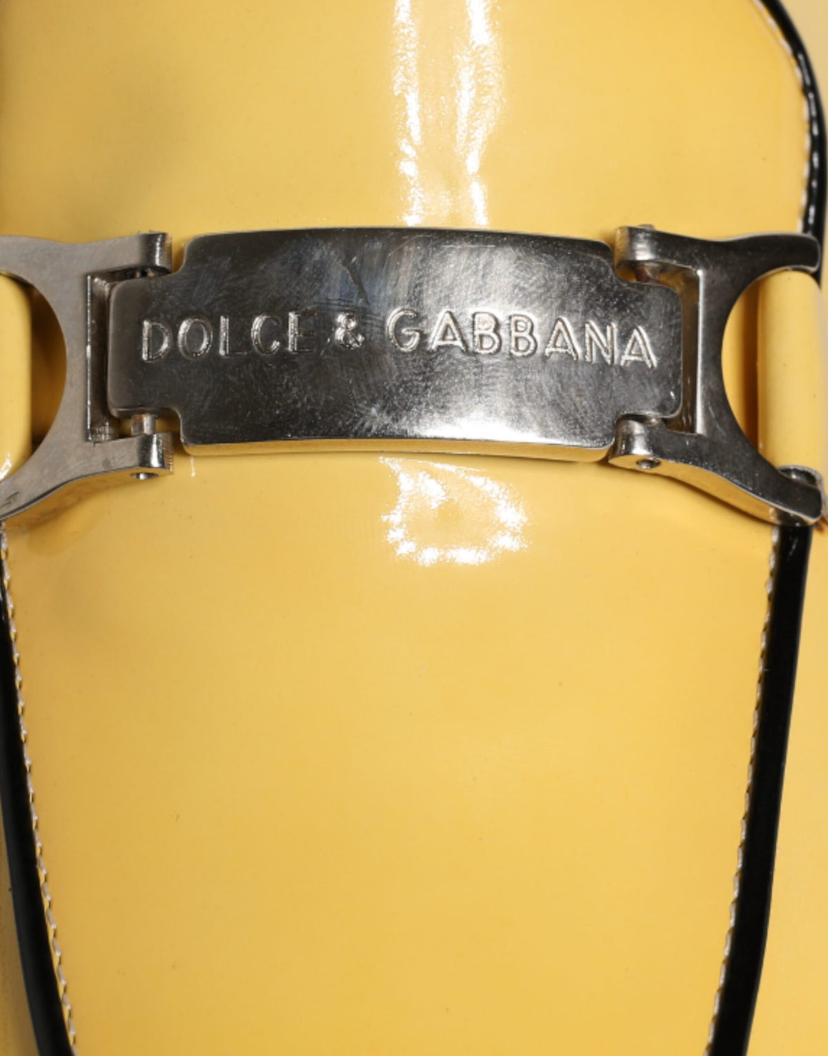 Dolce & Gabbana Yellow Leather Logo Plaque Slip On Mocassin Shoes