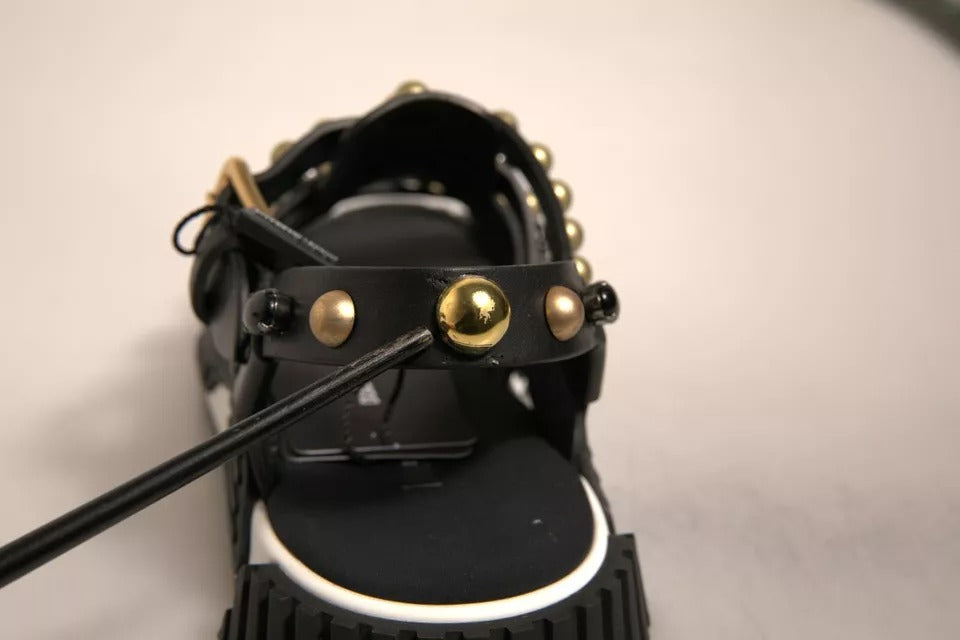 Dolce & Gabbana Black Leather Studded Slides Sandals Shoes