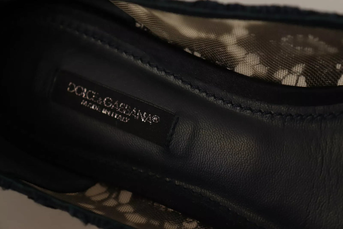 Dolce & Gabbana Blue Crystal Loafer Lace Ballet Flats Shoes