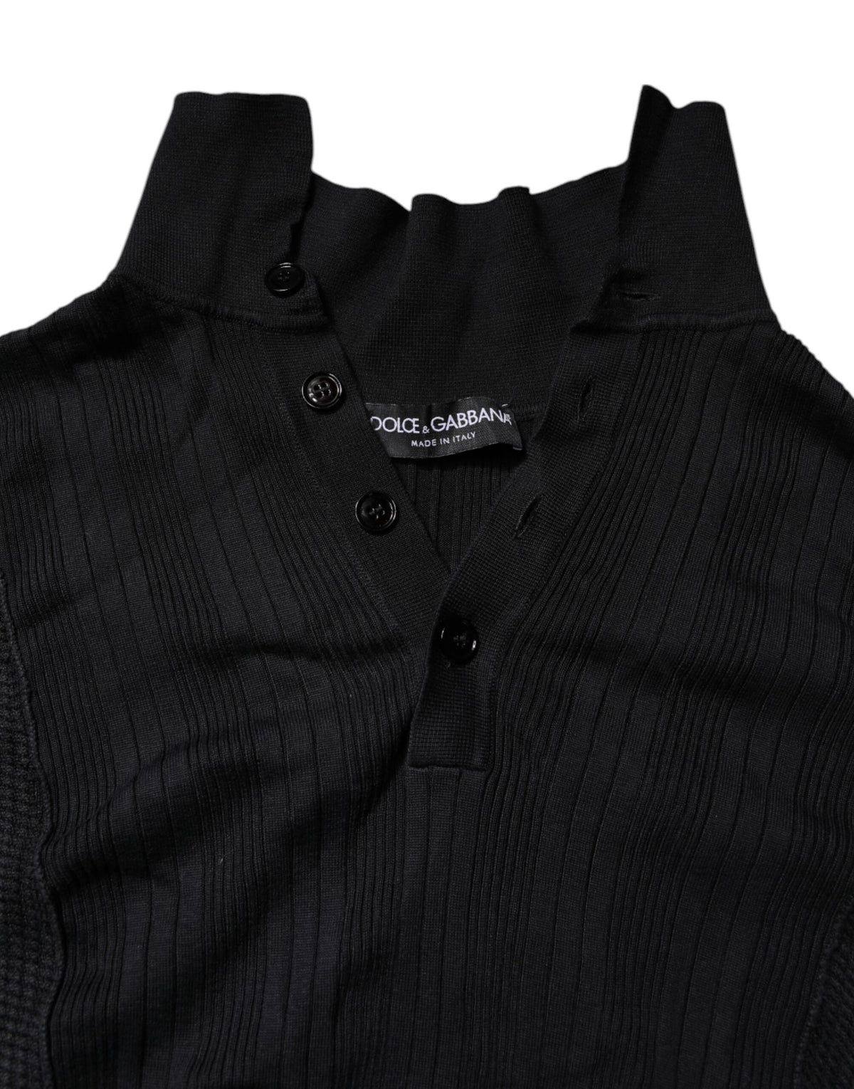 Dolce & Gabbana Black Heraldic Silk Buttoned Pullover Sweater