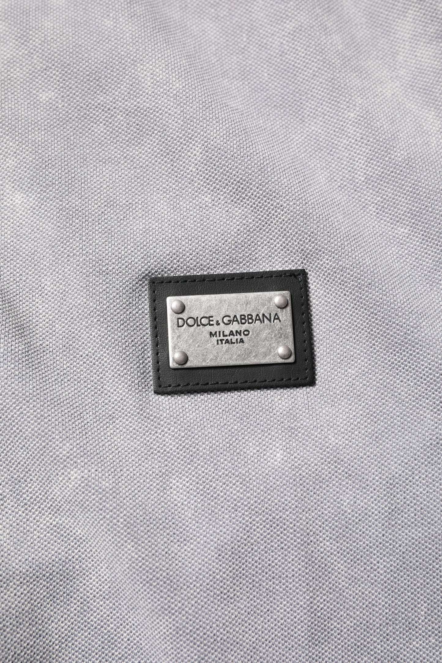 Gray Logo Plaque Cotton Men Polo Shirt T-shirt
