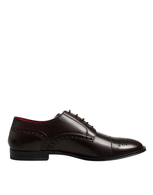 Dolce & Gabbana Maroon Calfskin Leather Derby Men Dress Shoes