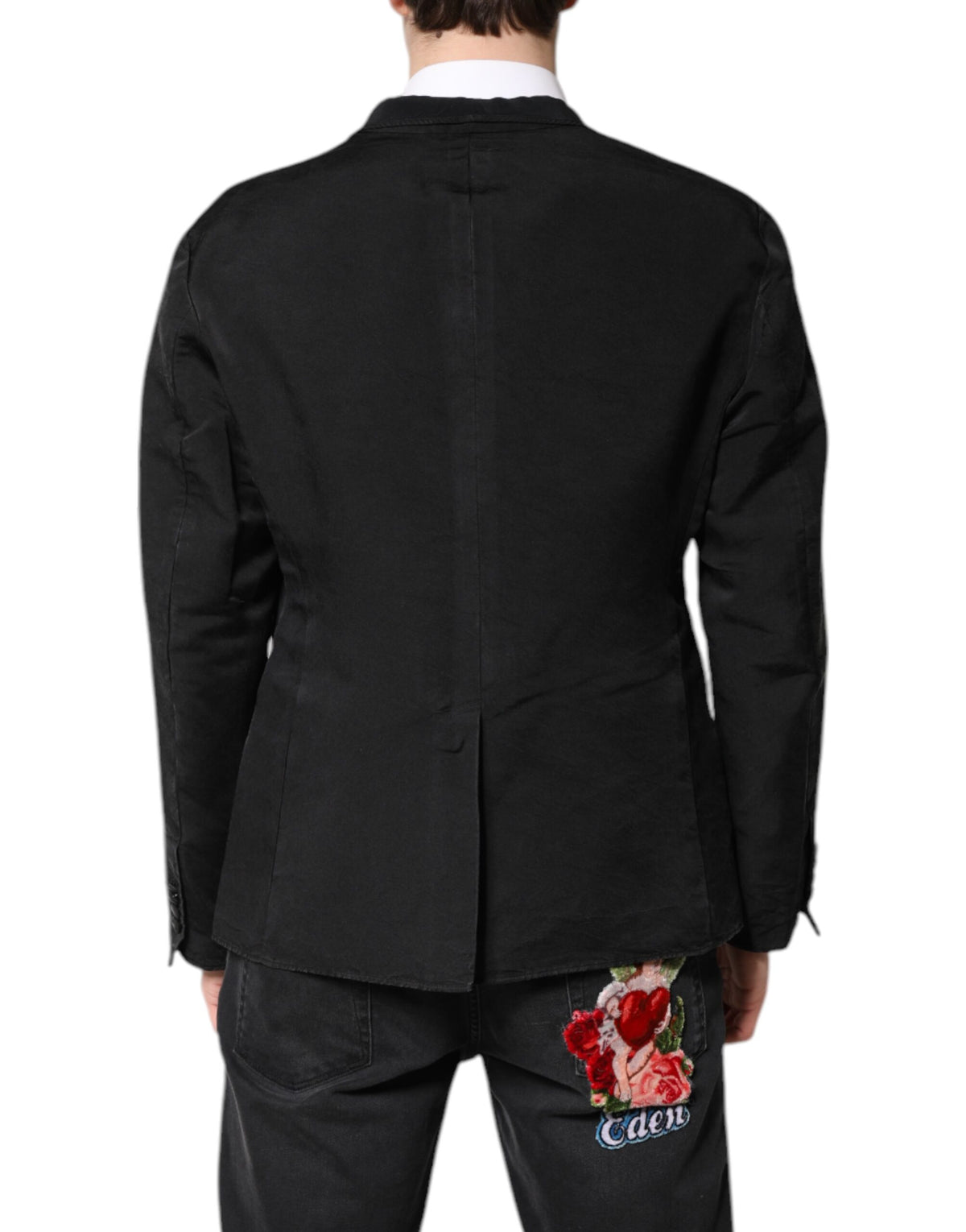 Dolce & Gabbana Black Silk Single Breasted Coat Blazer Suit