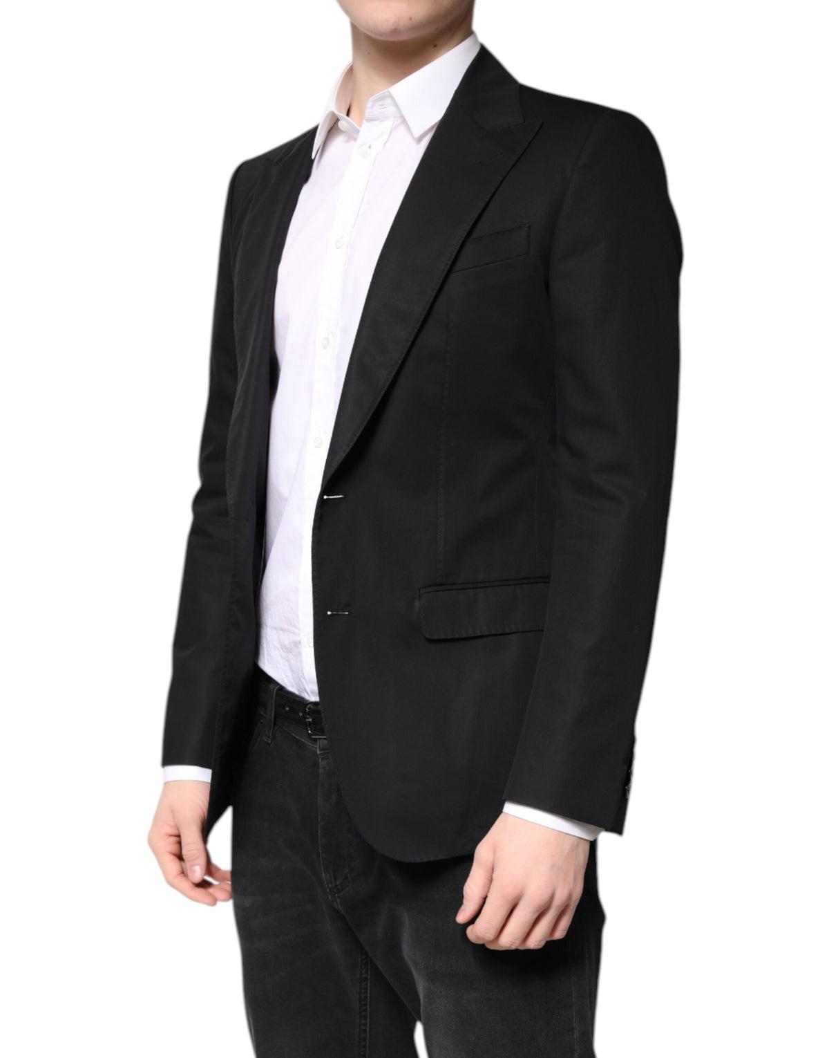 Dolce & Gabbana Black Cotton Single Breasted Men Coat Blazer