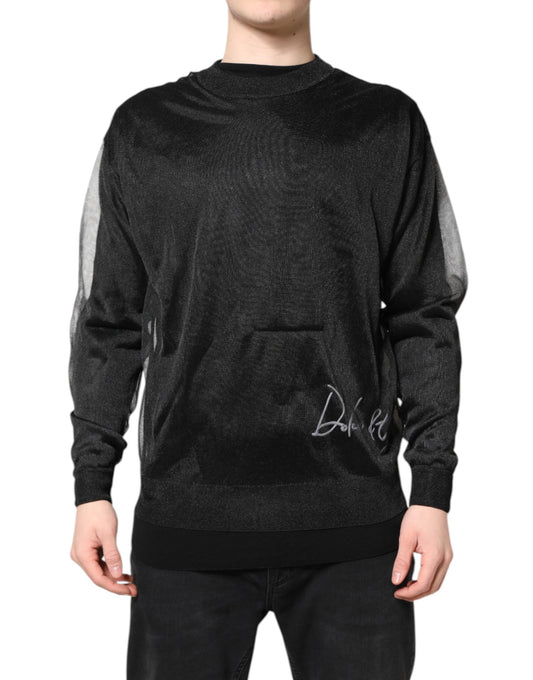 Dolce & Gabbana Black Logo Knitted Crewneck Pullover Sweater