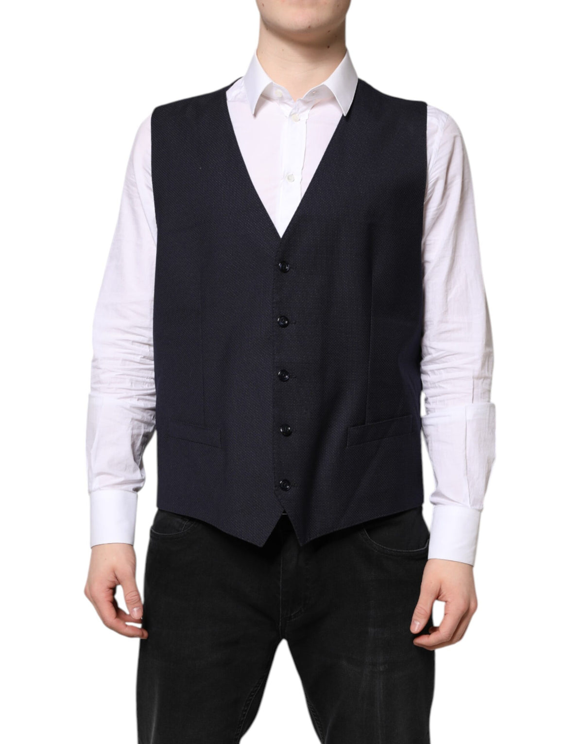 Dolce & Gabbana Black Wool Waistcoat Dress Formal Vest