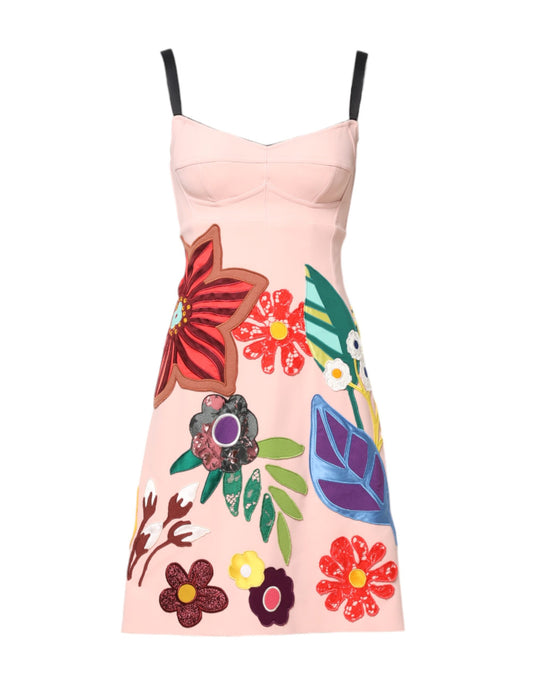 Dolce & Gabbana Pink Floral Print Spaghetti Strap Mini Dress