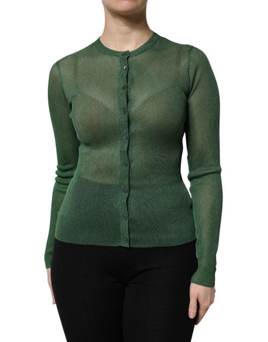 Green Polyester Long Sleeves Cardigan Sweater