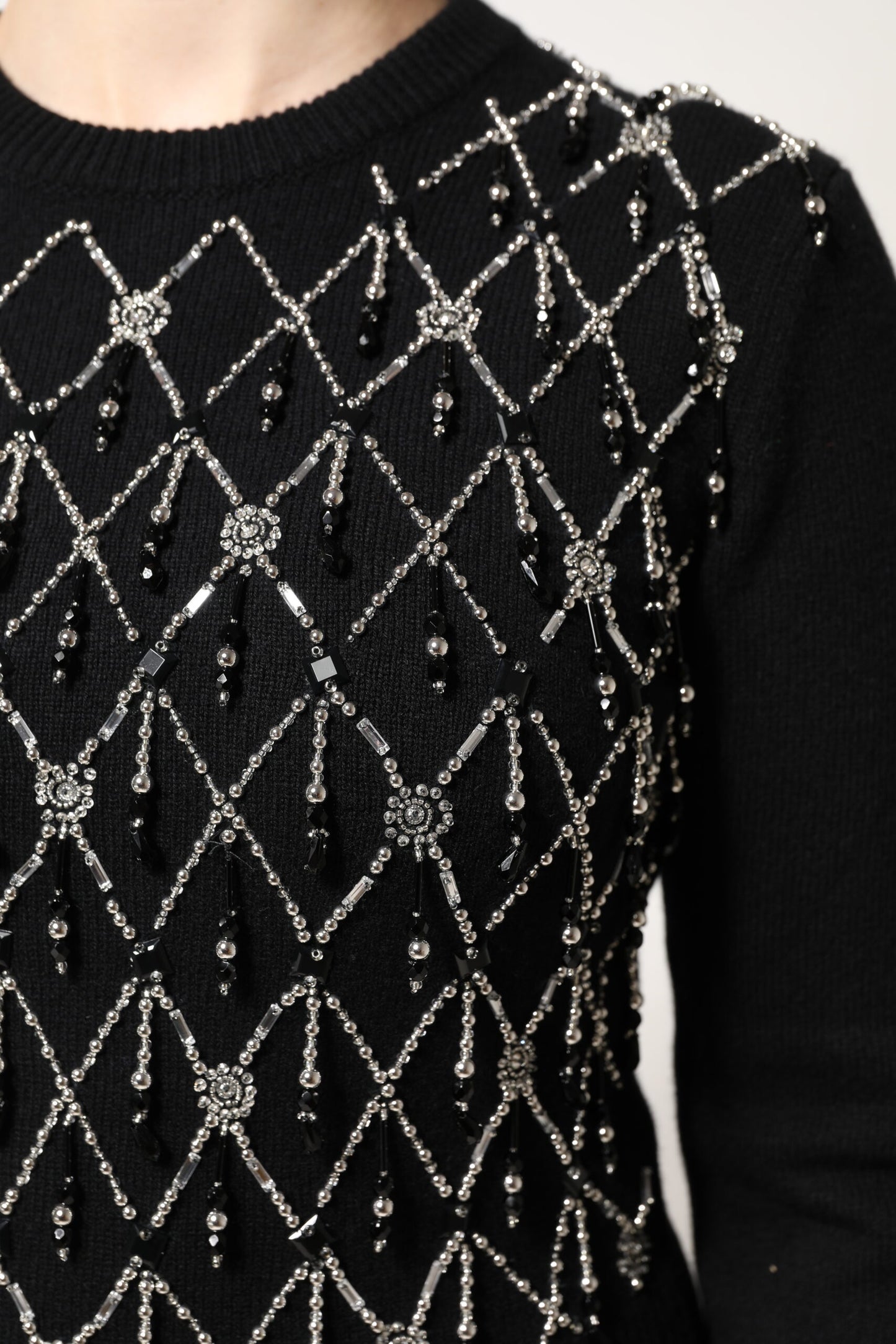 Dolce & Gabbana Black Cashmere Embellished Long Sleeves Top